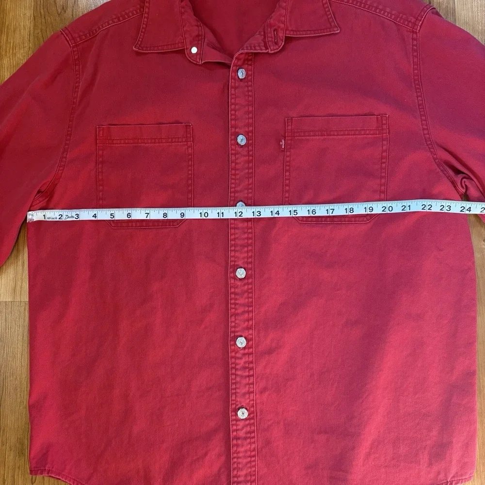 Vintage Levi's Red Tab Shirt 90s Red Denim Metal Buttons Large Western Rodeo